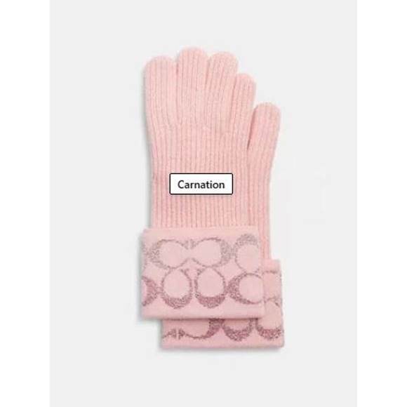 Coach Accessories - COACH SIGNATURE METALLIC KNIT GLOVES IN CARNATION PINK